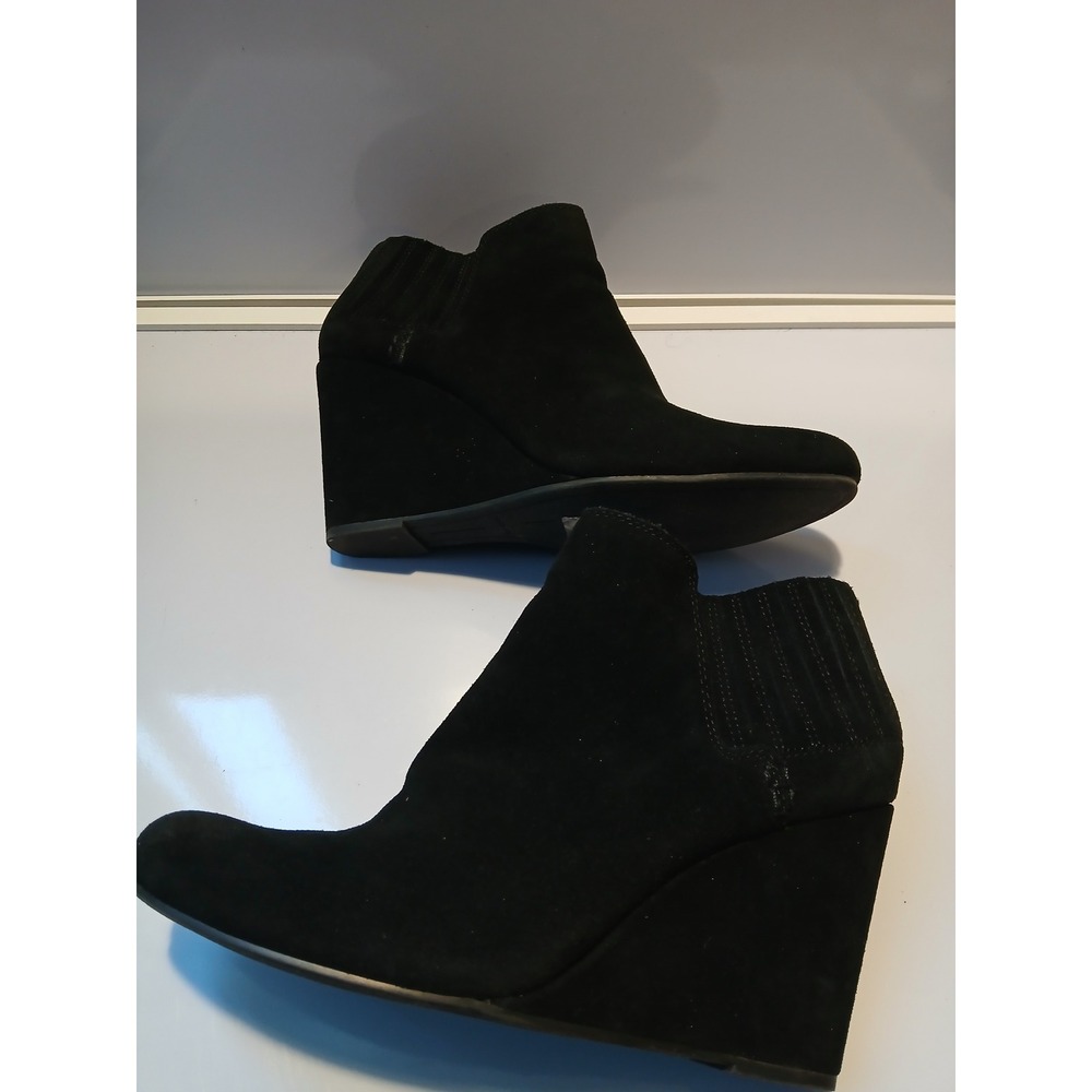 Black‎ Suede Wedge Ankle Boots Women's Elastic Side Zip Heel Shoes